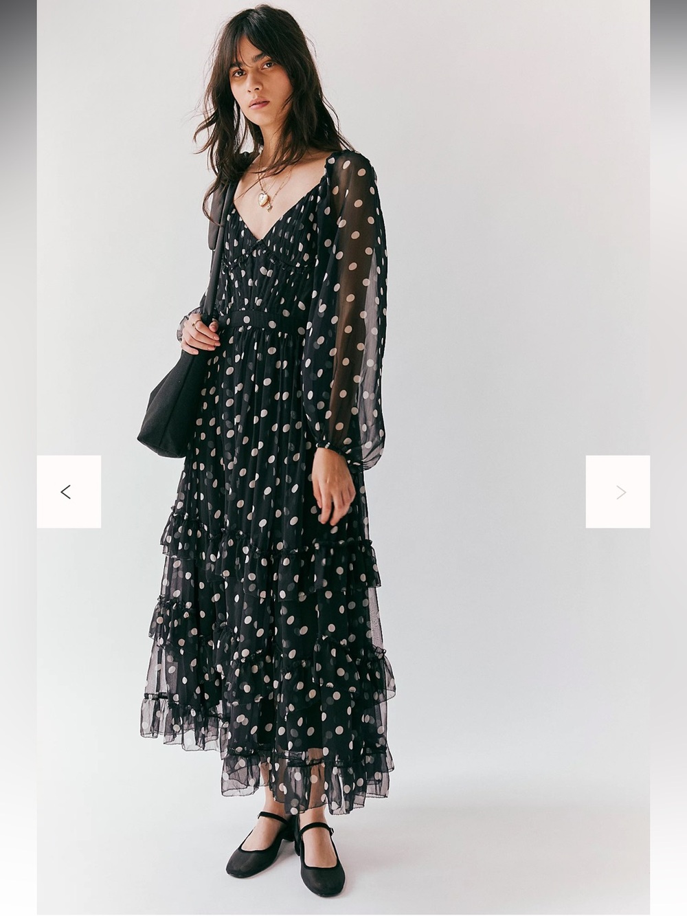 NWT Free People Polka Dot Long Sleeve Maxi Dress Black Size Small